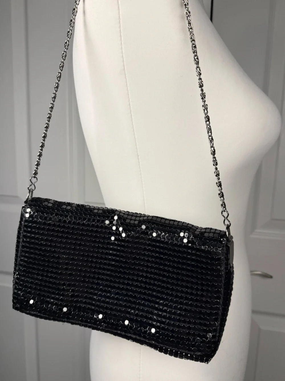Boho Y2K Black Metal Mesh Clutch Evening Bag Festival Wristlet Glam Purse